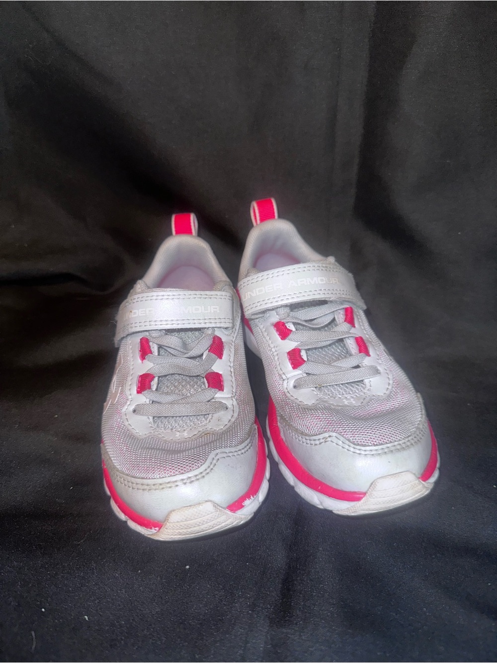 #S-1105 Under Armour Kids Gray and Hot Pink Athletic Sneakers